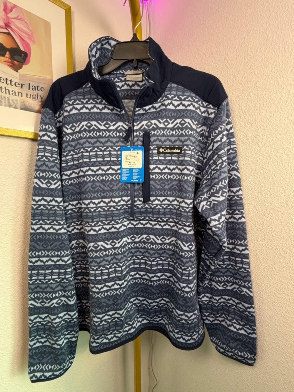 Columbia Gray & White Geometric Half-Zip Fleece Pullover - XL NWT - $85 MSRP